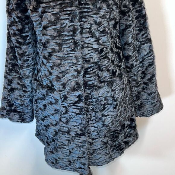 Eliza J Black Chic Faux Fur Snap Teddy Jacket Coat Floral Lined Womens Sz S - Picture 3 of 9